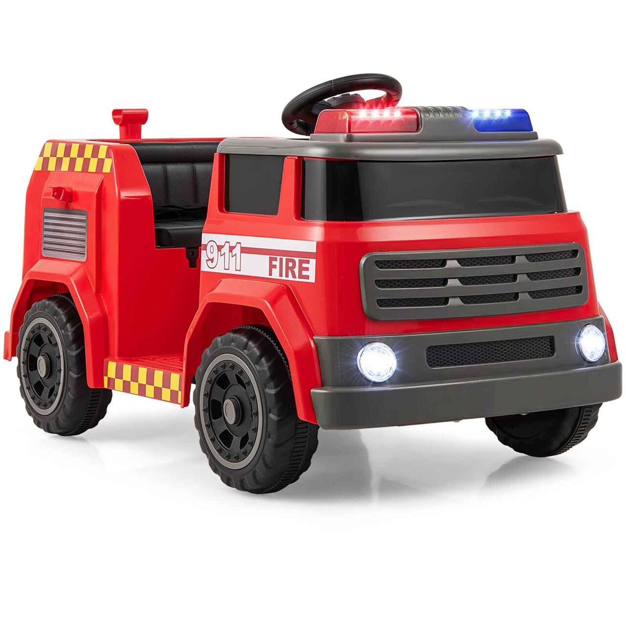 12V Ride on Fire Truck Powered Car with Water Gun and Interphone-Red